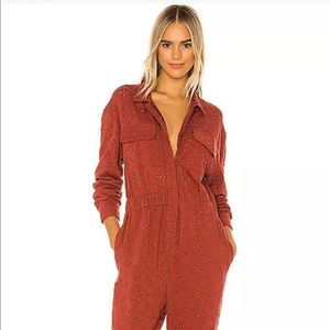 Free People Set The Tone Collared neckline long sleeves snap cuffs Jumpsuit NWT